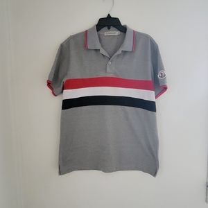 Men's Moncler polo 2XL Gray Red Blk measures smaller please check measurements